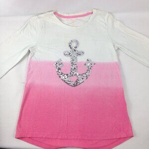 Marshalls Girls Pink/White Sequence Anchor Top Size L(6X)